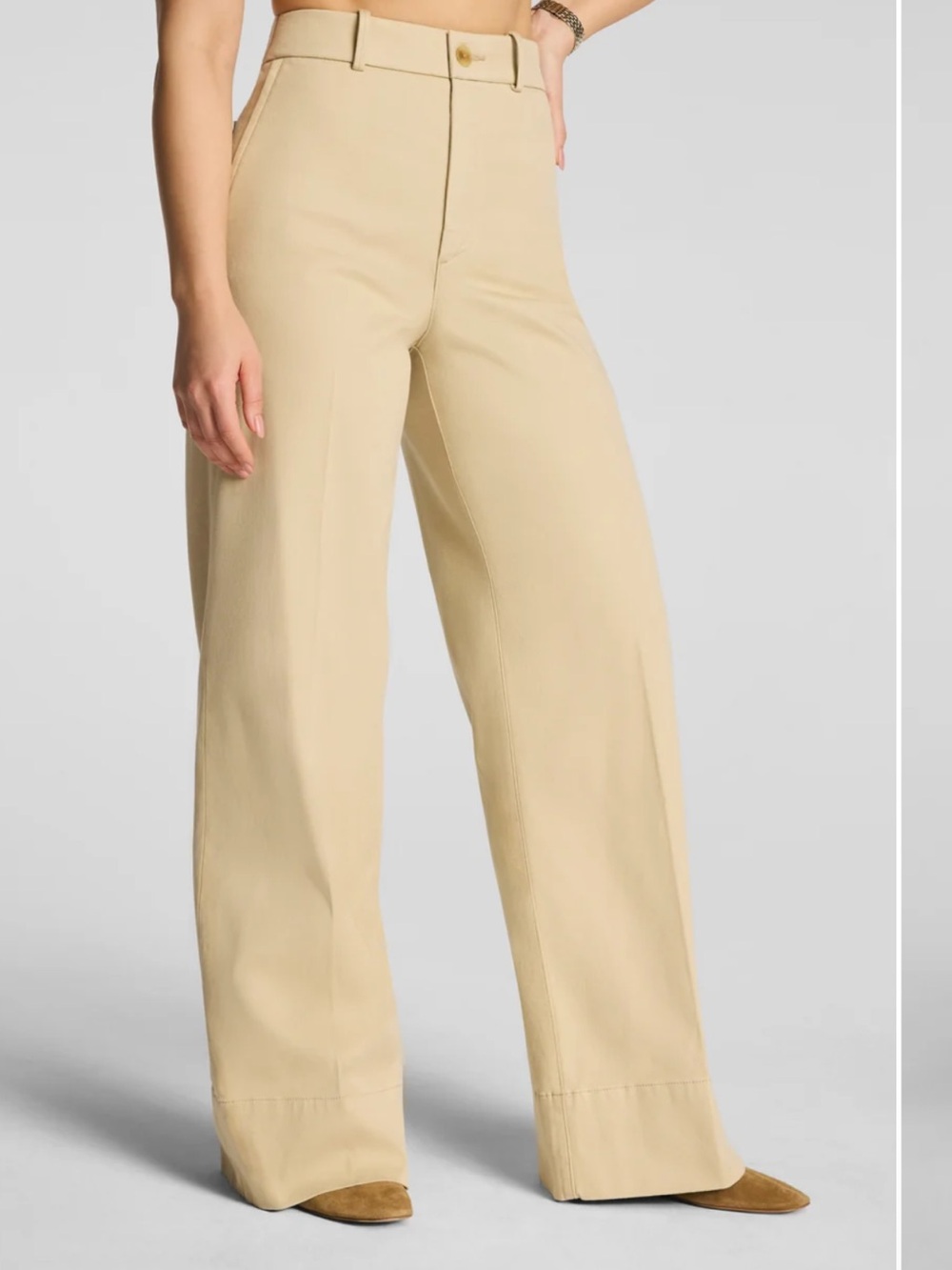 SPANX Wide-Leg High-Rise Pants in Beige